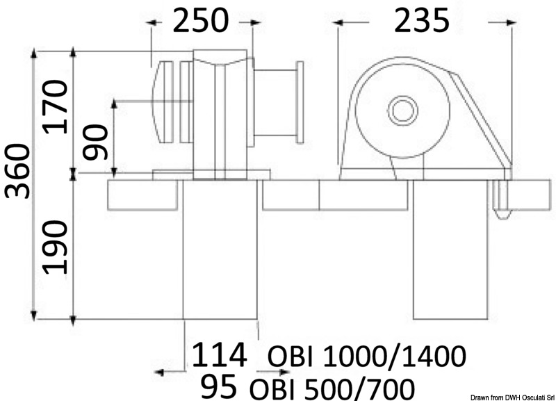 Verricello Italwinch Obi 1000 W - 12 V con campana - barbotin 8 mm