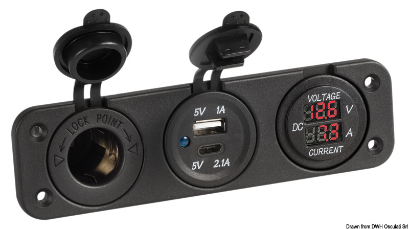 Voltmetro/Amperometro digitale 12V e USB-A + USB-C