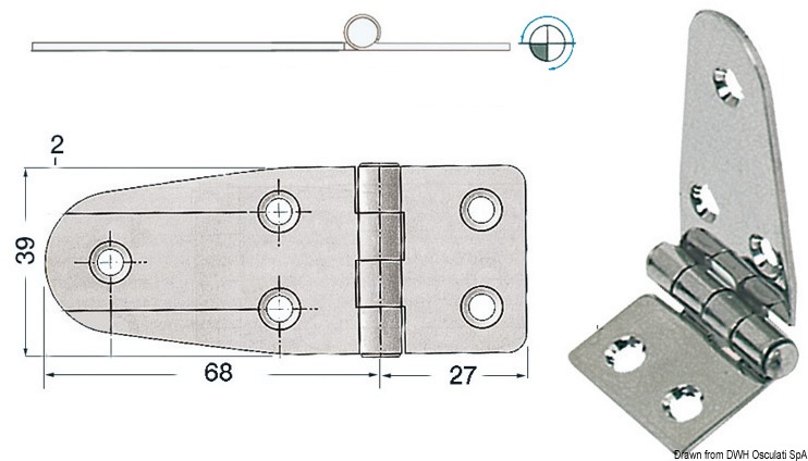 Cerniera inox asimm. 95x39 mm