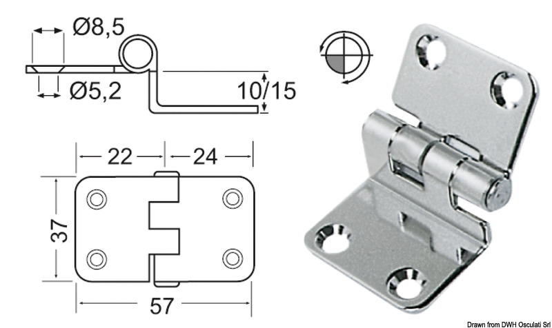Cerniera inox 57x37x10 mm