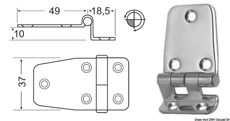 Cerniera inox a sbalzo 67,5x37 mm