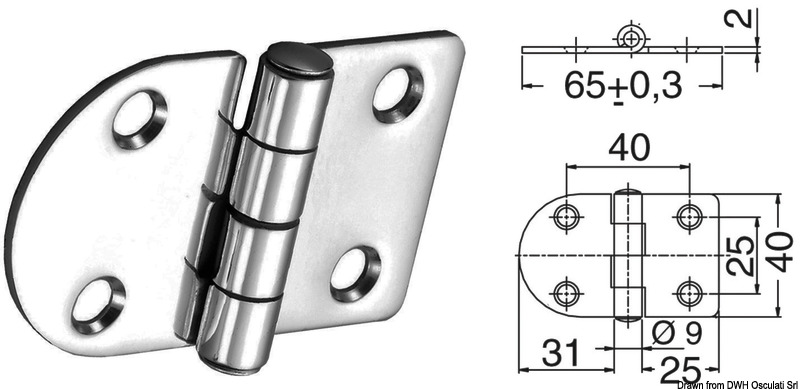 Cerniera inox 65x40 mm