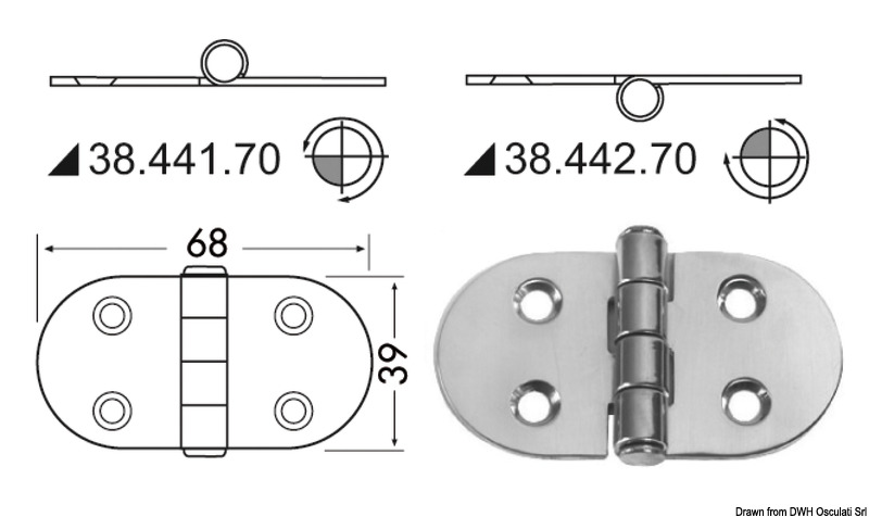 Cerniera inox 68x39 mm