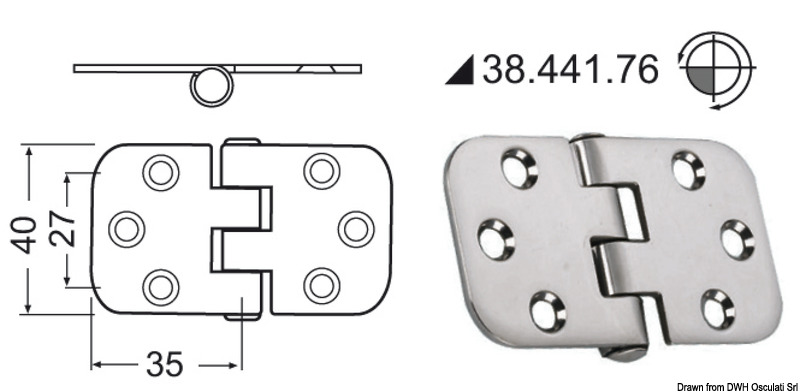 Cerniera inox rovesciata 70x39 mm