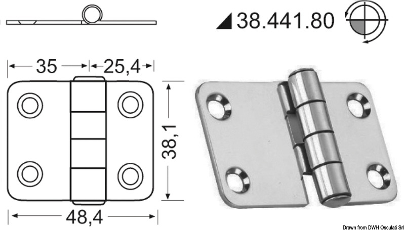Cerniera nodo sporgente 60,4x38,1 mm